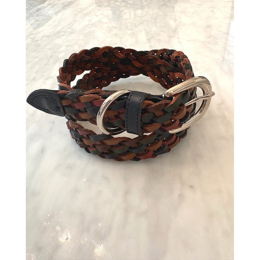 Multi Color Braided Woven Leather Belt Silver Buckle Made in Guatemala S/M